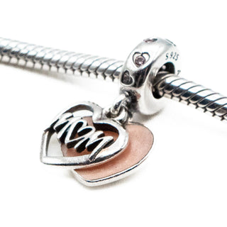 PANDORA Mom Script Heart Dangle Sterling Silver Charm