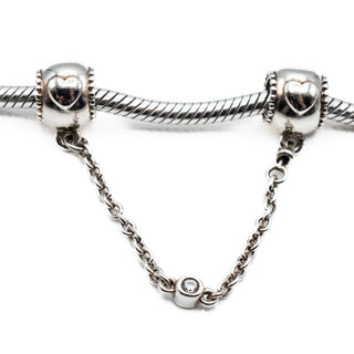 PANDORA Retired Embossed Hearts Sterling Silver Safety Chain Charm