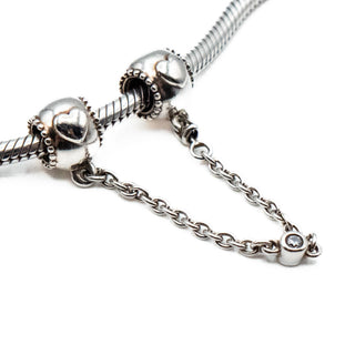 PANDORA Retired Embossed Hearts Sterling Silver Safety Chain Charm