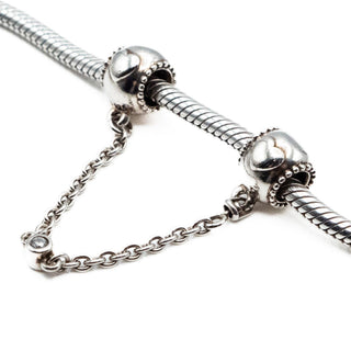 PANDORA Retired Embossed Hearts Sterling Silver Safety Chain Charm