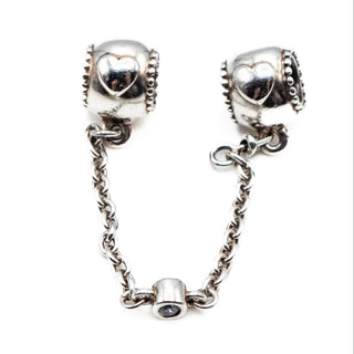 PANDORA Retired Embossed Hearts Sterling Silver Safety Chain Charm