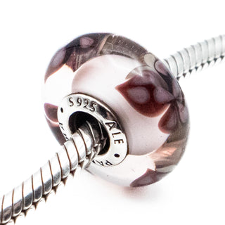 PANDORA Retired Pink Butterfly Kisses Murano Glass Bead Sterling Silver Charm
