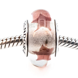 PANDORA Retired Maroon Stars Murano Glass Bead Sterling Silver Charm