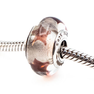 PANDORA Retired Maroon Stars Murano Glass Bead Sterling Silver Charm
