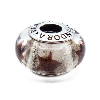 PANDORA Retired Maroon Stars Murano Glass Bead Sterling Silver Charm