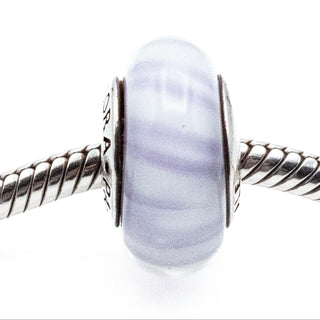 PANDORA Lavender Candy Stripes Murano Glass Sterling Silver Charm