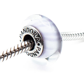 PANDORA Lavender Candy Stripes Murano Glass Sterling Silver Charm