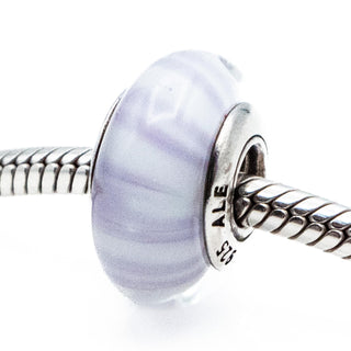 PANDORA Lavender Candy Stripes Murano Glass Sterling Silver Charm