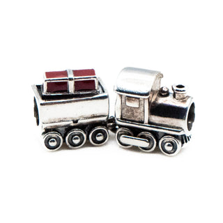 PANDORA Rare Retired Christmas Train Sterling Silver Charm With Red Enamel