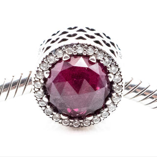 PANDORA Retired Radiant Hearts Sterling Silver Charm With Cerise Crystal
