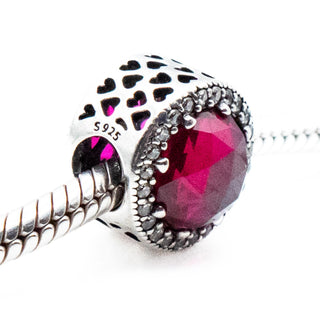PANDORA Retired Radiant Hearts Sterling Silver Charm With Cerise Crystal