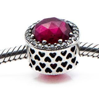 PANDORA Retired Radiant Hearts Sterling Silver Charm With Cerise Crystal