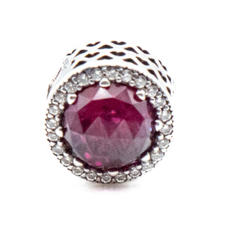 PANDORA Retired Radiant Hearts Sterling Silver Charm With Cerise Crystal