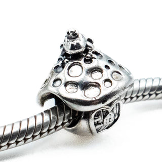 PANDORA RARE Retired Mushroom And Frog Fairytale Nature Sterling Silver Charm