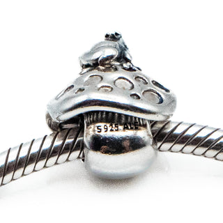 PANDORA RARE Retired Mushroom And Frog Fairytale Nature Sterling Silver Charm