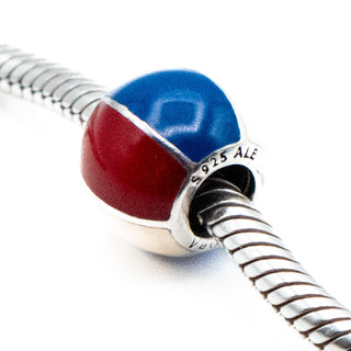 PANDORA Retired Beach Ball Sterling Silver Charm With Red White Blue Enamel