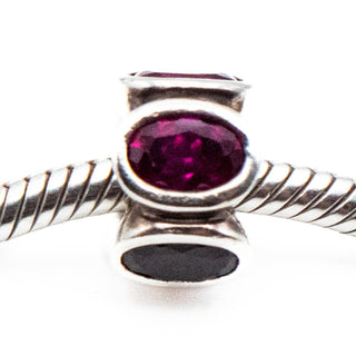 PANDORA Retired Red Oval Lights Bead Sterling Silver Charm With Synthetic Ruby