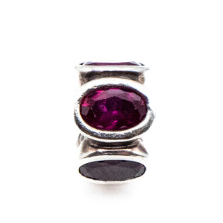 PANDORA Retired Red Oval Lights Bead Sterling Silver Charm With Synthetic Ruby