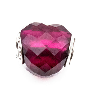PANDORA Retired Shape of Love Heart Sterling Silver Charm With Red Crystal