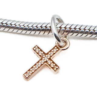 PANDORA Rare Retired 14K Rose Gold Symbol of Faith Cross Religious Dangle Charm