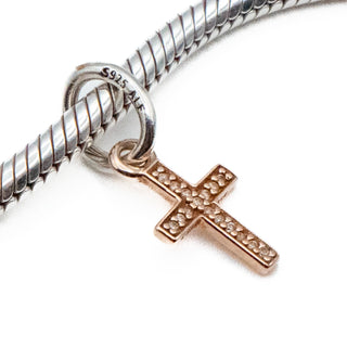 PANDORA Rare Retired 14K Rose Gold Symbol of Faith Cross Religious Dangle Charm