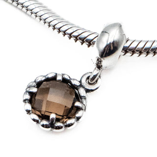 PANDORA Retired Sterling Silver Autumn Breeze Dangle Bead with Smoky Topaz