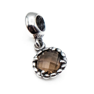PANDORA Retired Sterling Silver Autumn Breeze Dangle Bead with Smoky Topaz