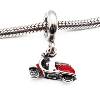 PANDORA Retired Scooter Sterling Silver Dangle Travel Charm With Red Enamel