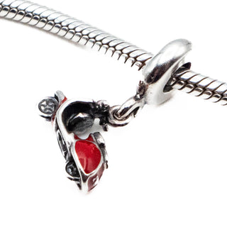 PANDORA Retired Scooter Sterling Silver Dangle Travel Charm With Red Enamel