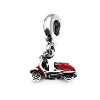 PANDORA Retired Scooter Sterling Silver Dangle Travel Charm With Red Enamel