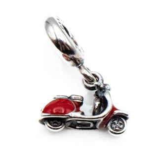 PANDORA Retired Scooter Sterling Silver Dangle Travel Charm With Red Enamel