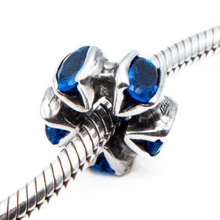 Sapphire Blue Crystal Sterling Silver Spacer Charm