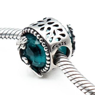 Mermaid Sterling Silver Charm Bead With Green Crystal