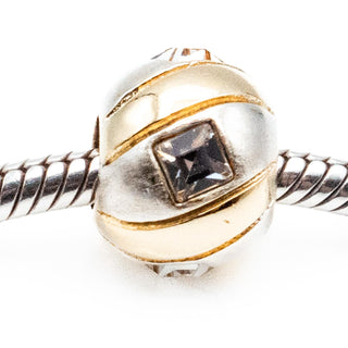 Geometric Gold Plated Sterling Silver Charm Bead With Square Crystals