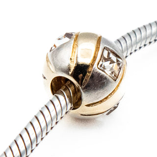 Geometric Gold Plated Sterling Silver Charm Bead With Square Crystals