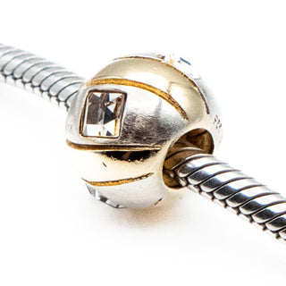 Geometric Gold Plated Sterling Silver Charm Bead With Square Crystals