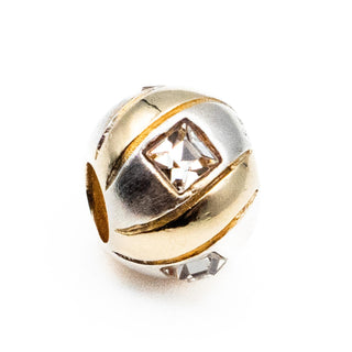 Geometric Gold Plated Sterling Silver Charm Bead With Square Crystals