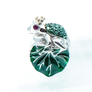 GNOCE "Just One Kiss" Cute Green Frog With Heart Shape Lotus Leaf 925 Charm