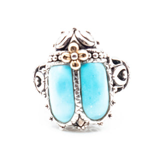 Barbara Bixby Turquoise Beetle Scarab Ring Sterling Silver & 18K Gold Size 6.25
