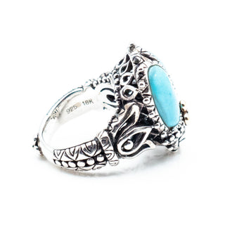 Barbara Bixby Turquoise Beetle Scarab Ring Sterling Silver & 18K Gold Size 6.25
