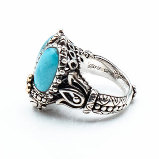 Barbara Bixby Turquoise Beetle Scarab Ring Sterling Silver & 18K Gold Size 6.25