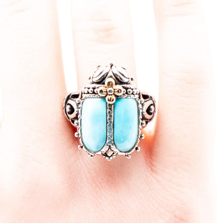 Barbara Bixby Turquoise Beetle Scarab Ring Sterling Silver & 18K Gold Size 6.25