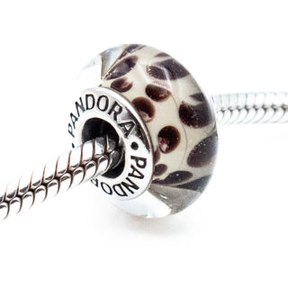 PANDORA RARE Snow Leopard Murano Glass Charm With Sterling Silver Core