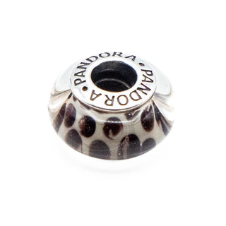 PANDORA RARE Snow Leopard Murano Glass Charm With Sterling Silver Core