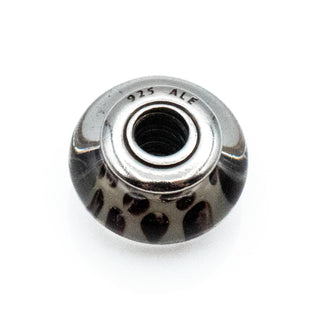 PANDORA RARE Snow Leopard Murano Glass Charm With Sterling Silver Core