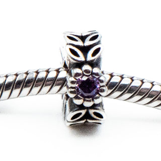 PANDORA Twice As Nice Sterling Silver Spacer Charm With Purple Cubic Zirconia