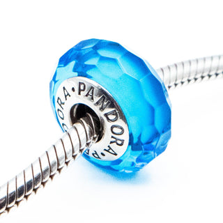 PANDORA Aqua Fascinating Faceted Murano Glass Sterling Silver Charm Bead