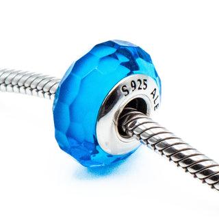 PANDORA Aqua Fascinating Faceted Murano Glass Sterling Silver Charm Bead