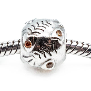PANDORA Fish Bone Sterling Silver Charm Bead With Orange CZ