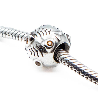 PANDORA Fish Bone Sterling Silver Charm Bead With Orange CZ
